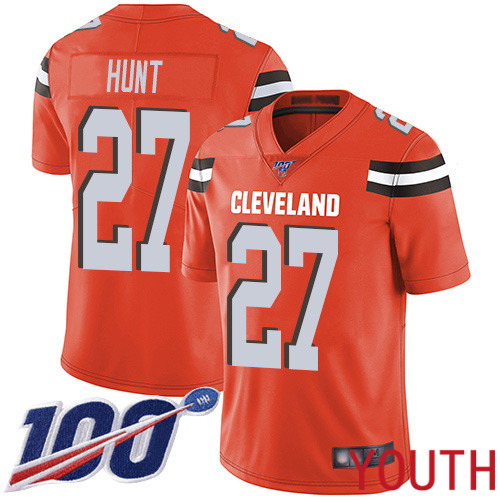 Cleveland Browns Kareem Hunt Youth Orange Limited Jersey 27 NFL Football Alternate 100th Season Vapor Untouchable